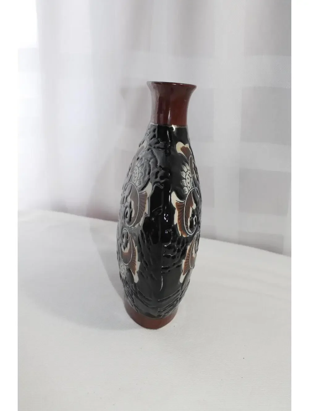 Enameled Moriage Black and Brown Art Vase